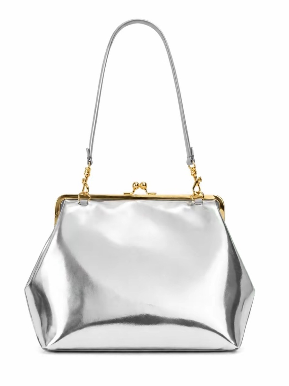 Metallic Silver Frame-Top Shoulder Bag
